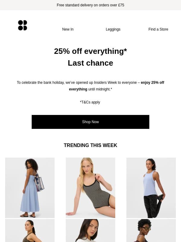 ENDS TONIGHT: 25% off everything* email from Sweaty Betty