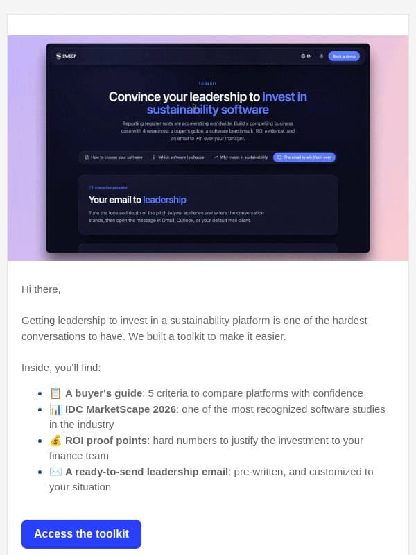 Your shortcut to sustainability investment email from Sweep
