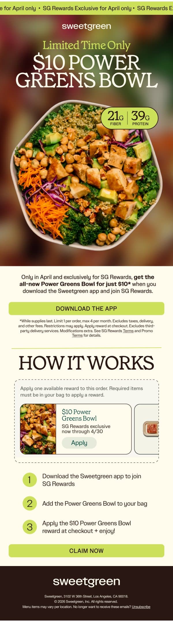 SG Rewards is calling email from Sweetgreen screenshot