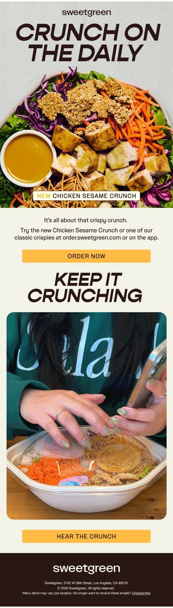 Keep it crrrunchy email from Sweetgreen screenshot