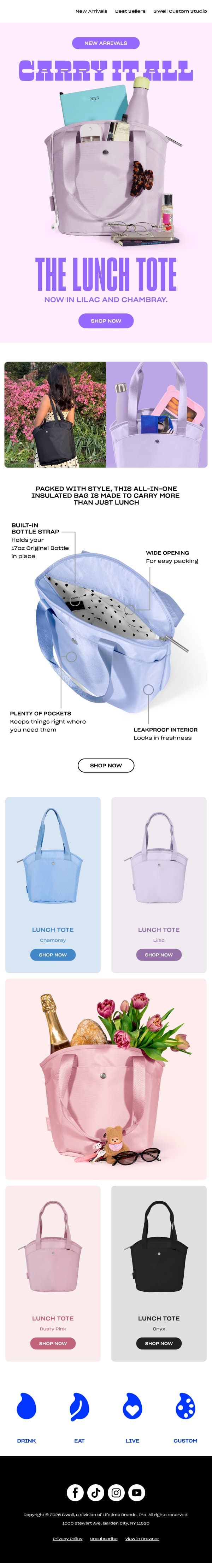 It's Here: The Lunch Tote In Lilac And Chambray email from S'well screenshot