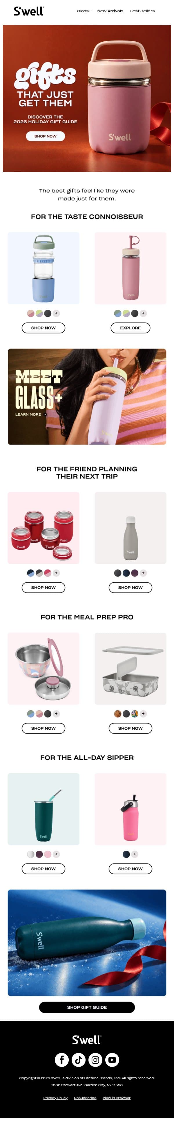 Unwrap The 2026 Holiday Gift Guide email from S'well screenshot