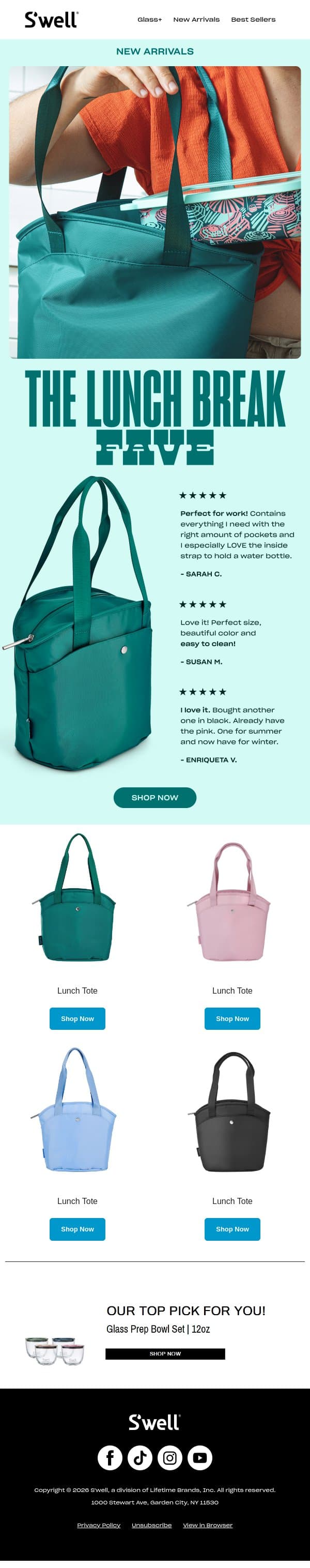 The Lunch Tote Is Getting A Lot Of Love email from S'well screenshot