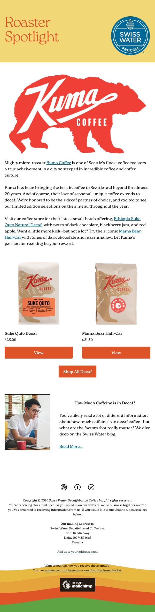 Spotlight on Kuma Coffee email from Swiss Water Decaf screenshot