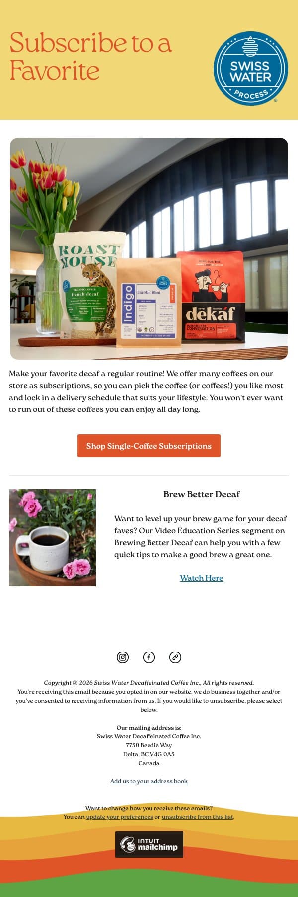 Make your favorite a routine email from Swiss Water Decaf screenshot