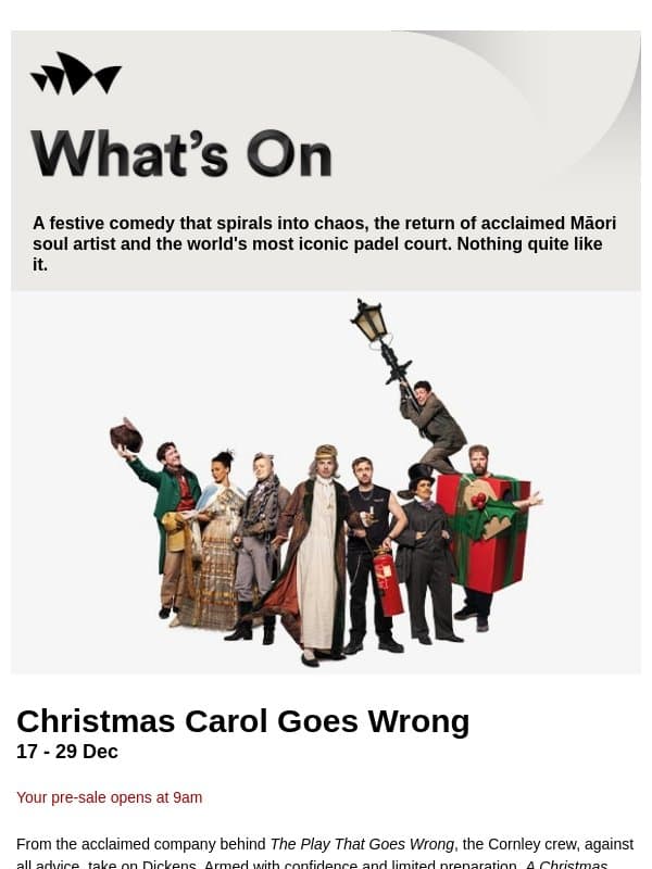 What's On: Christmas Carol Goes Wrong, TEEKS and Australian Poetry Slam email from Sydney Opera House