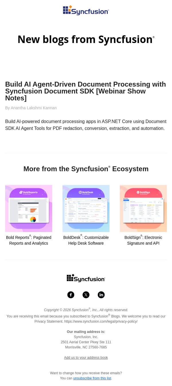 Post from Syncfusion Blogs on 08/18/2026 email from Syncfusion screenshot