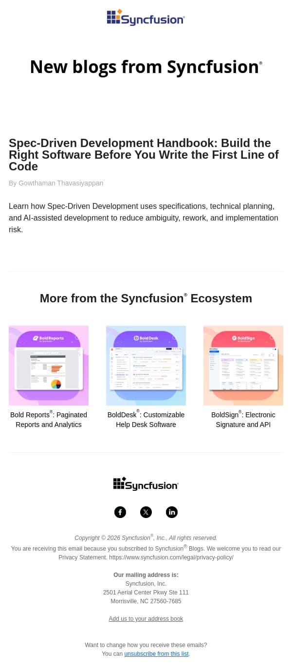 Post from Syncfusion Blogs on 08/19/2026 email from Syncfusion screenshot