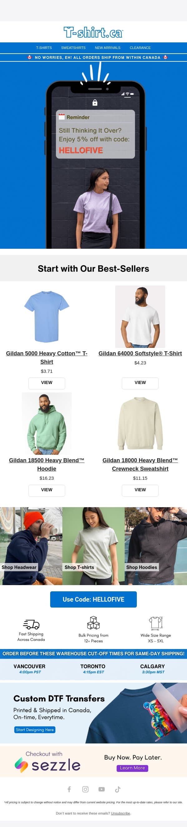 Don’t Forget Your 5% Off! email from T-Shirt.ca screenshot