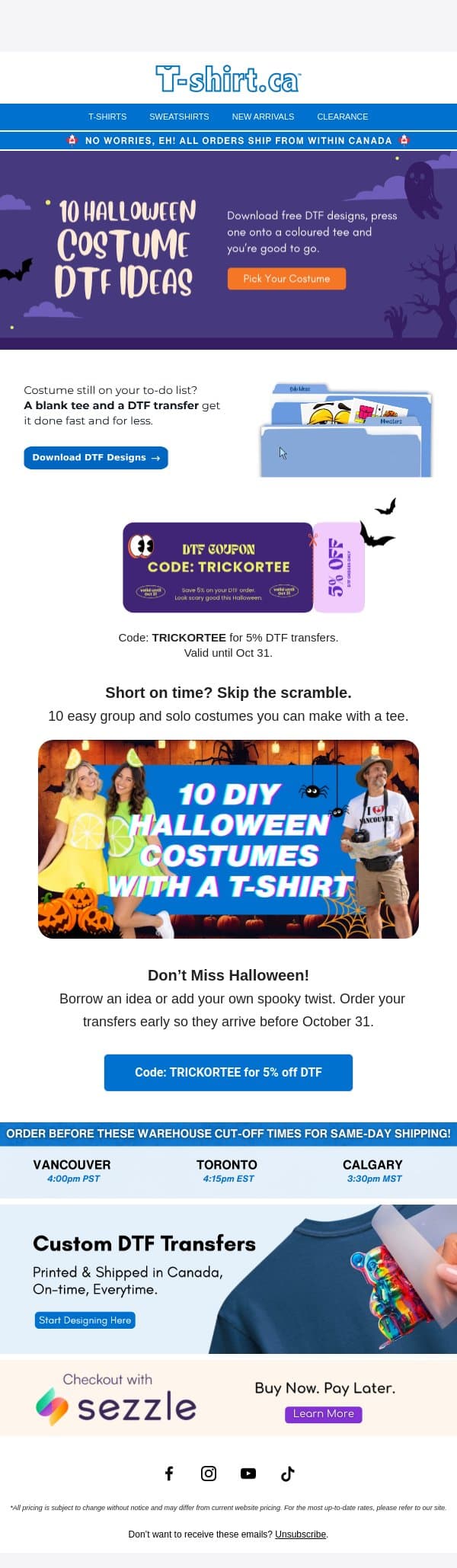 Still No Costume? email from T-Shirt.ca screenshot
