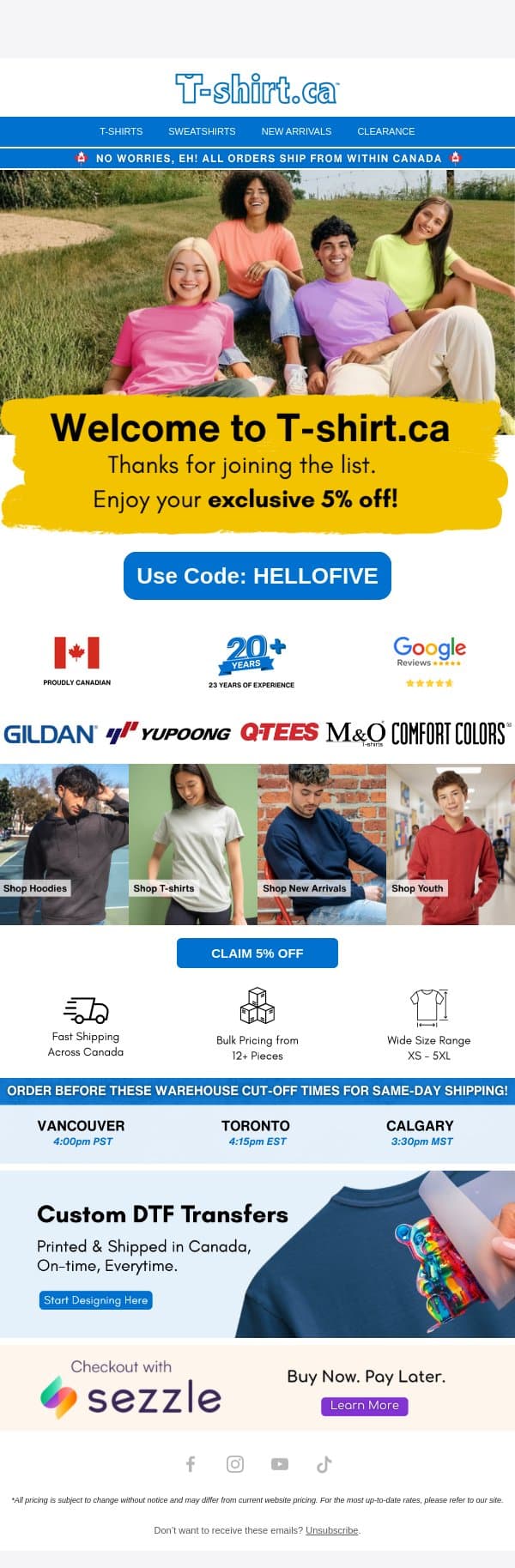 Unlock Your Exclusive 5% Discount! 🎉 email from T-Shirt.ca screenshot