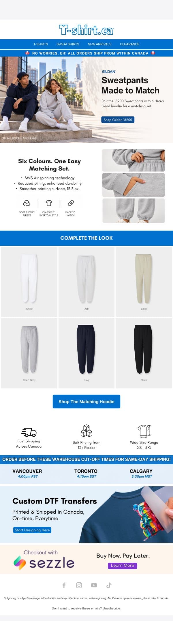 Your Hoodie Has a Match: Gildan 18200 Sweatpants email from T-Shirt.ca screenshot