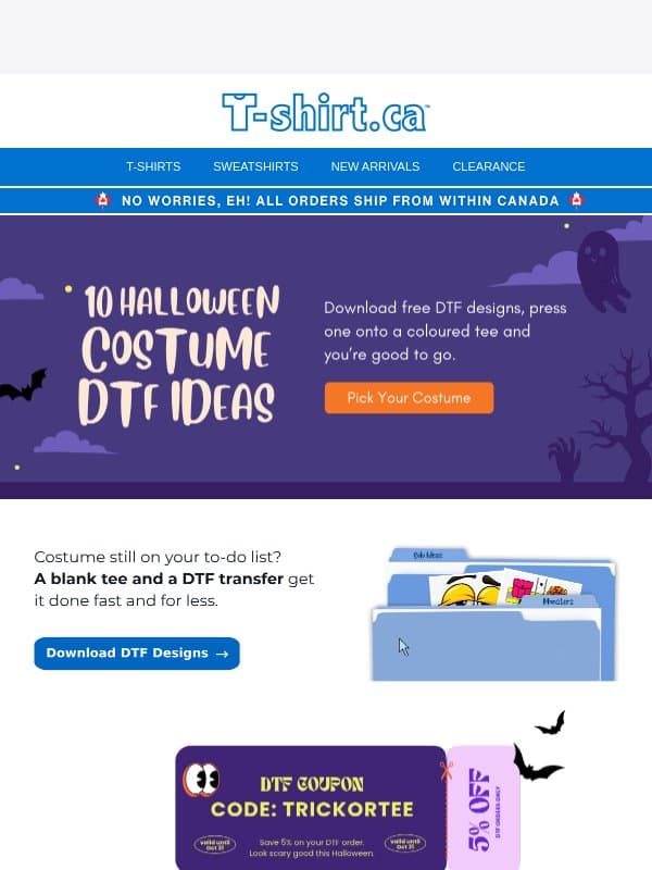 Still No Costume? email from T-Shirt.ca