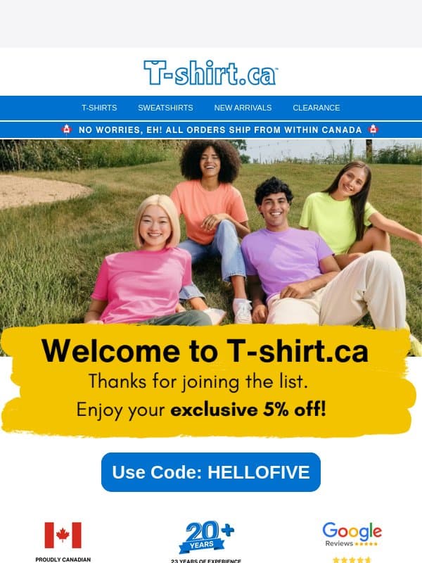Unlock Your Exclusive 5% Discount! 🎉 email from T-Shirt.ca