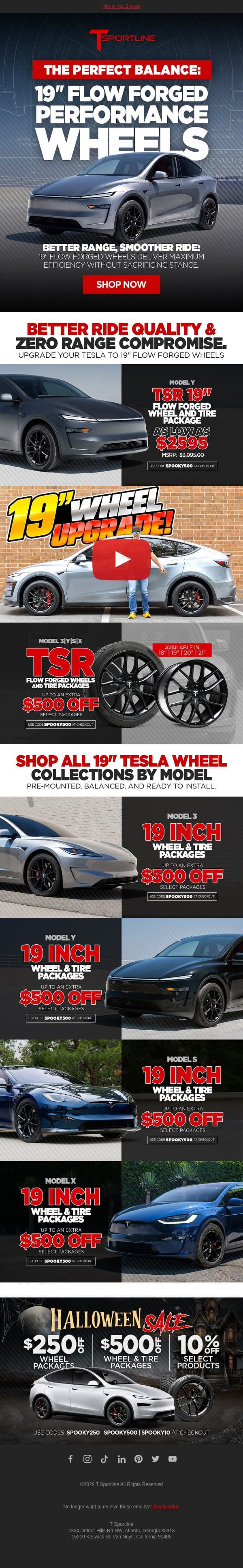 Better range, smoother ride: Shop 19" Flow Forged Wheel & Tire Packages ⚡ email from T Sportline screenshot