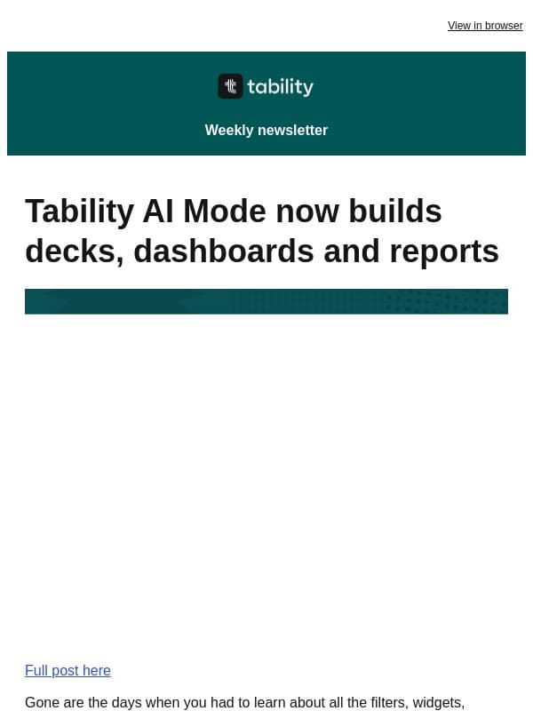 Tability AI Mode now builds decks, dashboards and reports email from Tability