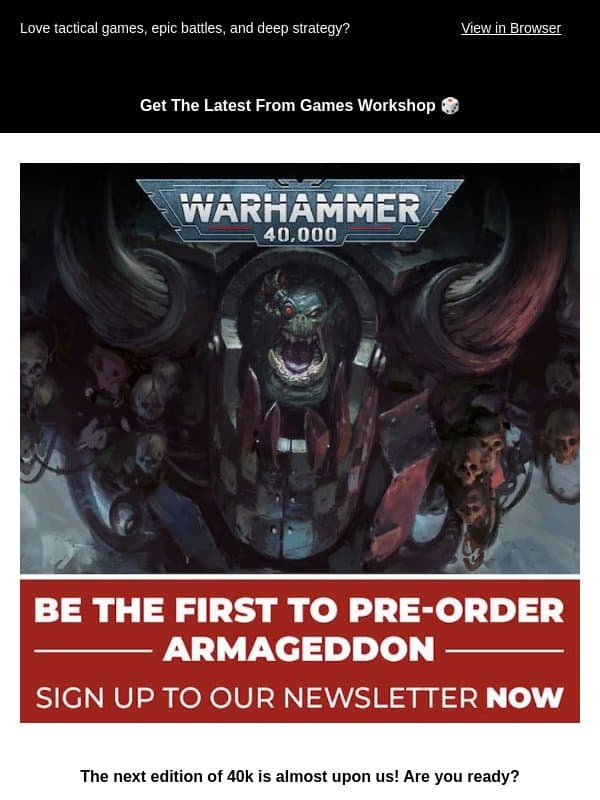 Love tactical games, epic battles, and deep strategy? email from Tabletop Gaming