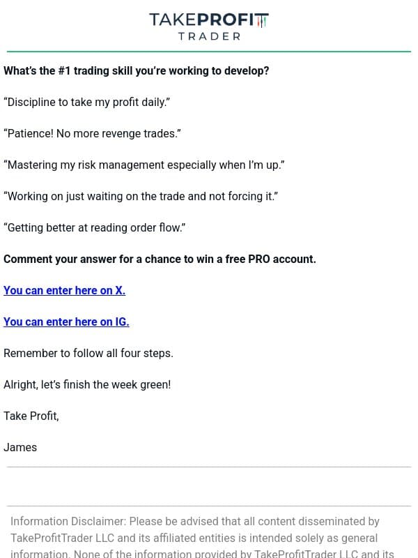 The #1 Trading Skill To Develop? email from Take Profit Trader