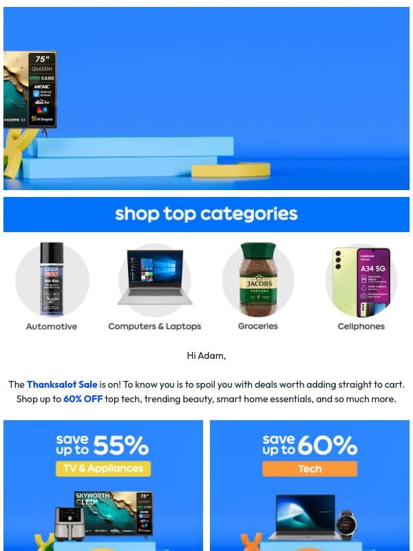 Shop the Thanksalot Sale and save up to 60% OFF must-have products! ๐๏ธ email from Takealot