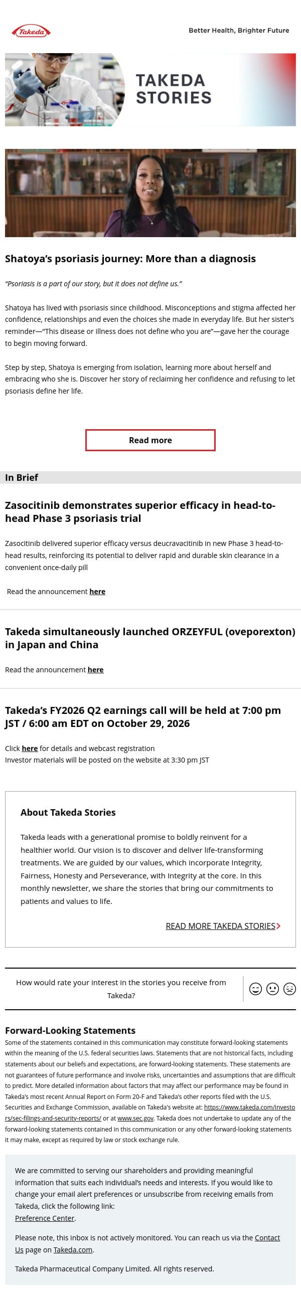 Shatoya’s psoriasis journey: More than a diagnosis email from Takeda Pharmaceutical screenshot