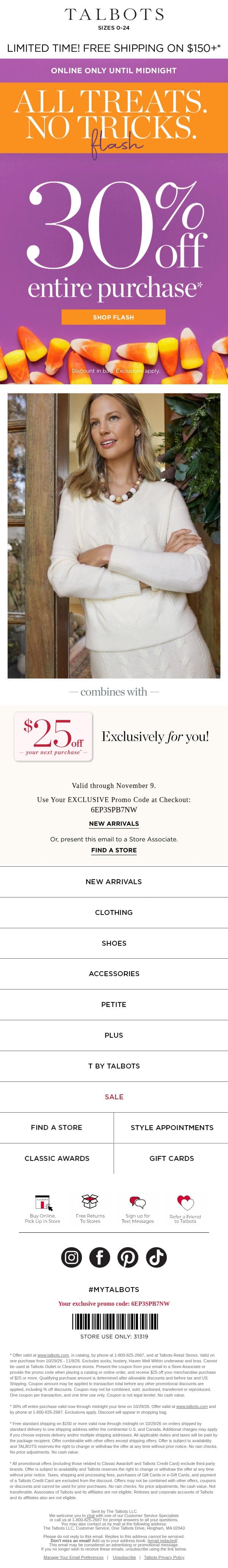 30% off ENTIRE purchase* π¬ FLASH SALE π¬ email from Talbots screenshot