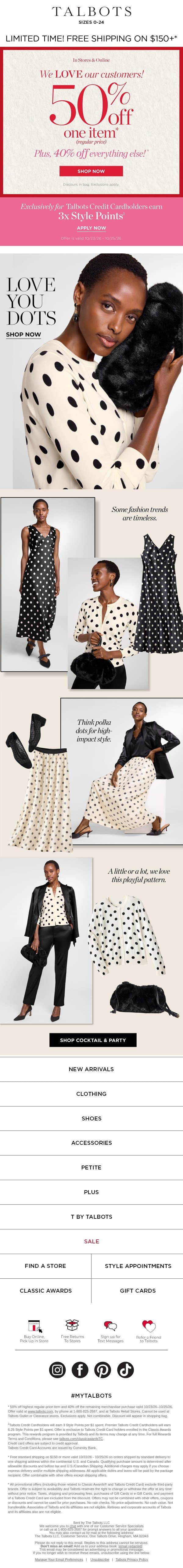 ๐ The Power of Polka Dots + 50% off a favorite* email from Talbots screenshot