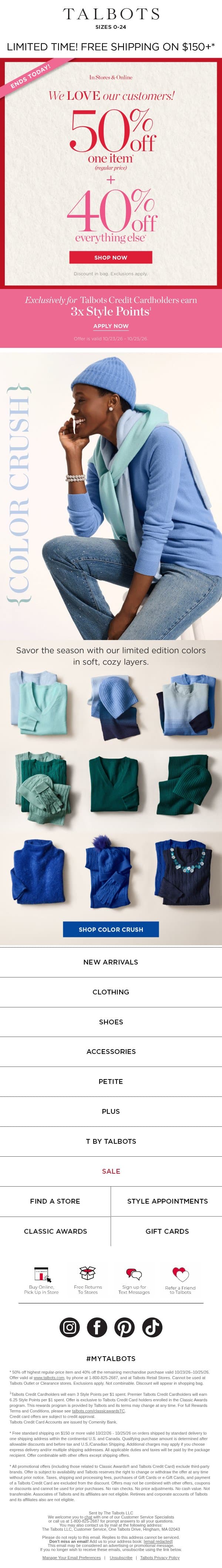 Your fall COLOR CRUSH + 50% off 1 email from Talbots screenshot
