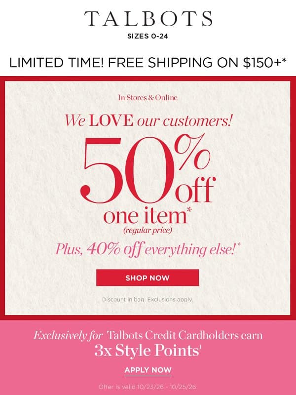 🎉 The Power of Polka Dots + 50% off a favorite* email from Talbots