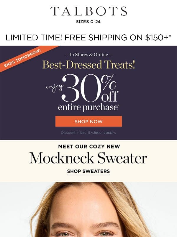 🎃 30% off ENTIRE purchase 🎃* email from Talbots