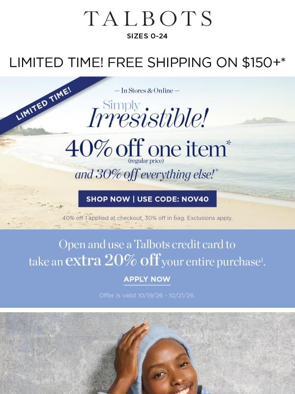 Your COZY-CHIC GETAWAY starts now. email from Talbots