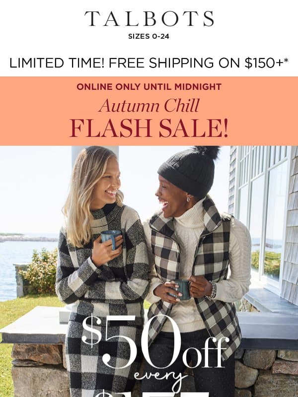 $50 off + 40% off 1 item ⚡ENDS MIDNIGHT*⚡ email from Talbots