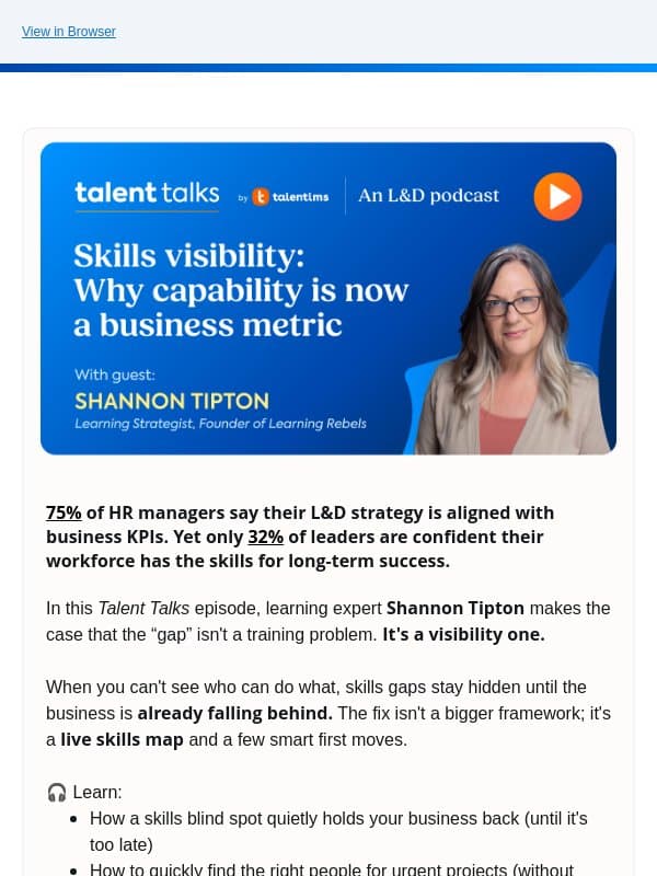 🎙️ Talent Talks: Skills are the new business metric, with Shannon Tipton email from TalentLMS