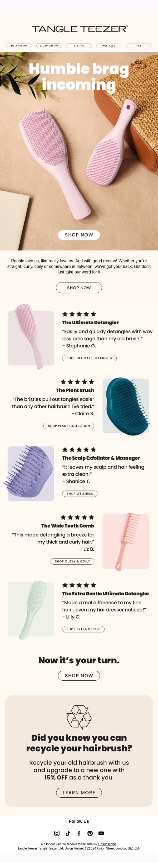 Our 5 ⭐⭐⭐⭐⭐ reviews are in! email from Tangle Teezer screenshot