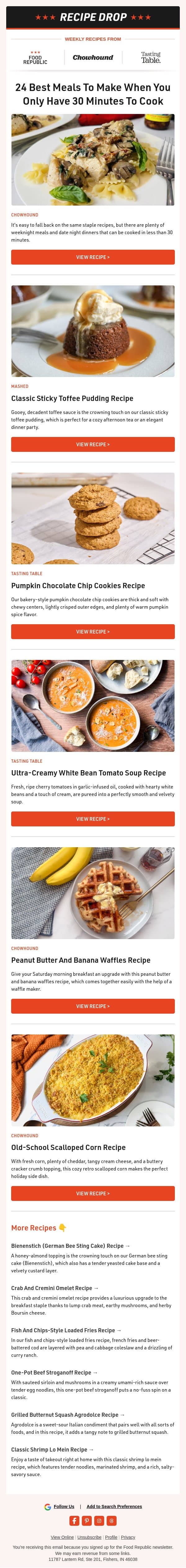 Recipe Drop π 24 Best Meals To Make When You Only Have 30 Minutes To Cook email from Tasting Table screenshot