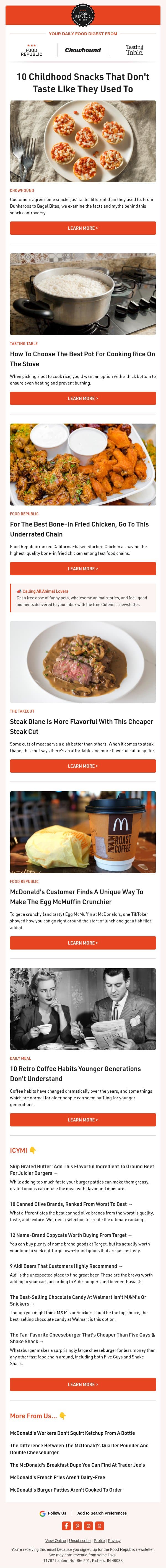 š¤ Childhood Snacks That Donāt Taste the Same Anymore | How To Choose The Best Pot For Cooking Rice email from Tasting Table screenshot