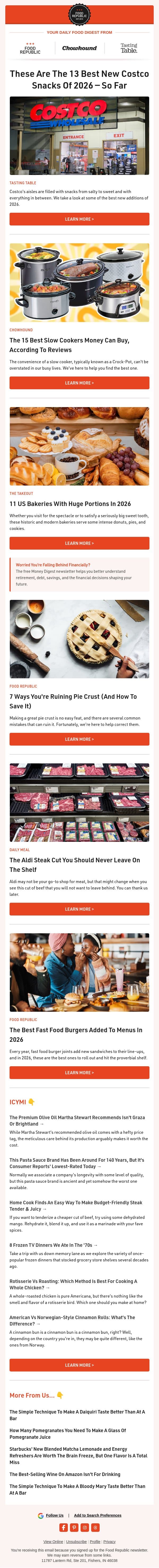🏆 The 13 Best New Costco Snacks Of 2026 | The Best Slow Cookers Money Can Buy email from Tasting Table screenshot
