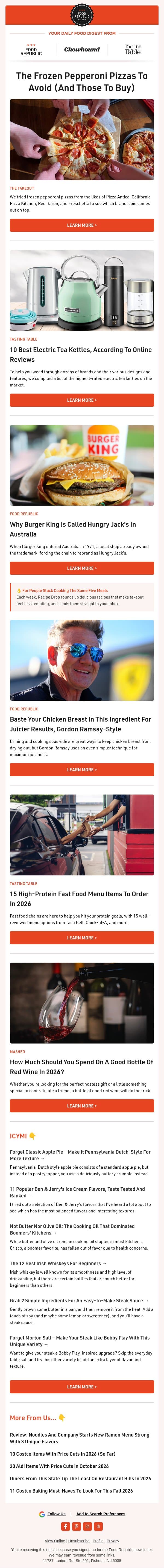 π The Frozen Pepperoni Pizzas To Avoid (And Those To Buy) | 10 Best Electric Tea Kettles email from Tasting Table screenshot