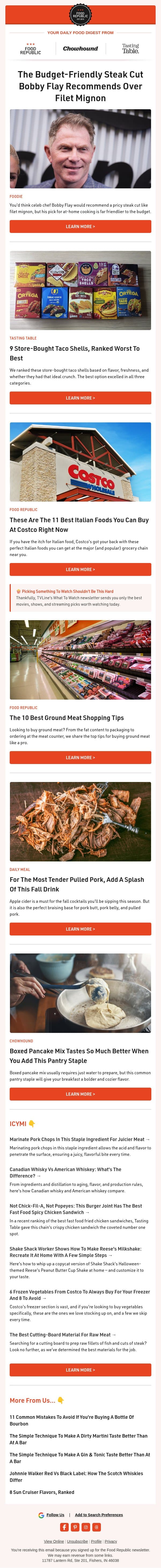 🥩 The Budget Steak Bobby Flay Prefers to Filet Mignon | 9 Store-Bought Taco Shells, Ranked email from Tasting Table screenshot