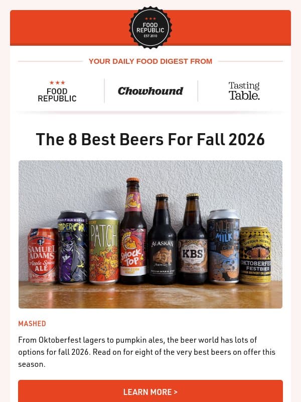 ๐บ The 8 Best Beers For Fall 2026 | 13 Hacks To Create More Kitchen Countertop Space email from Tasting Table