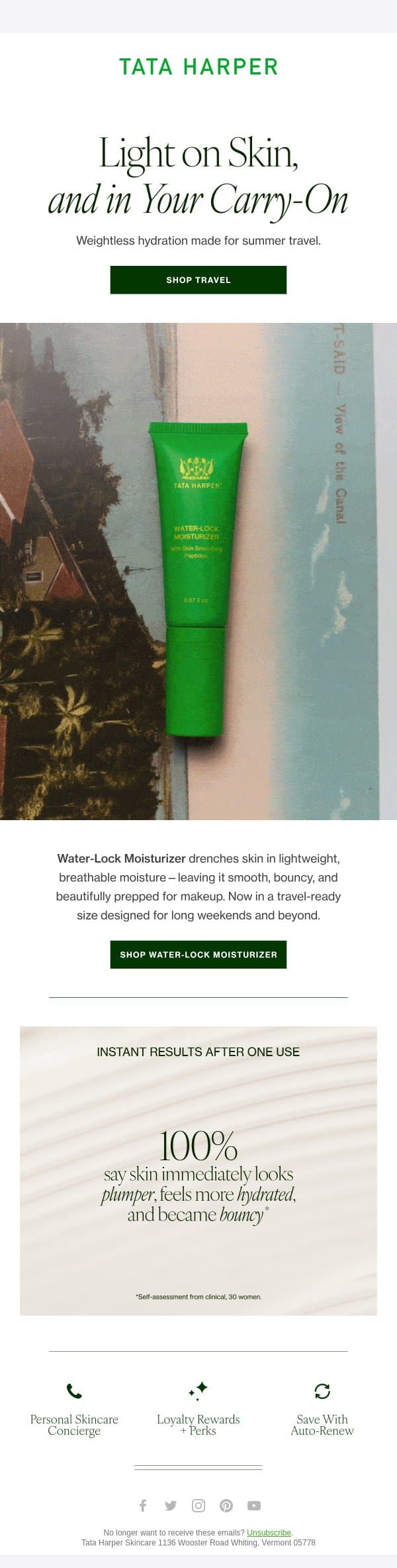 Essential Hydration, Wherever You Go email from Tata Harper screenshot