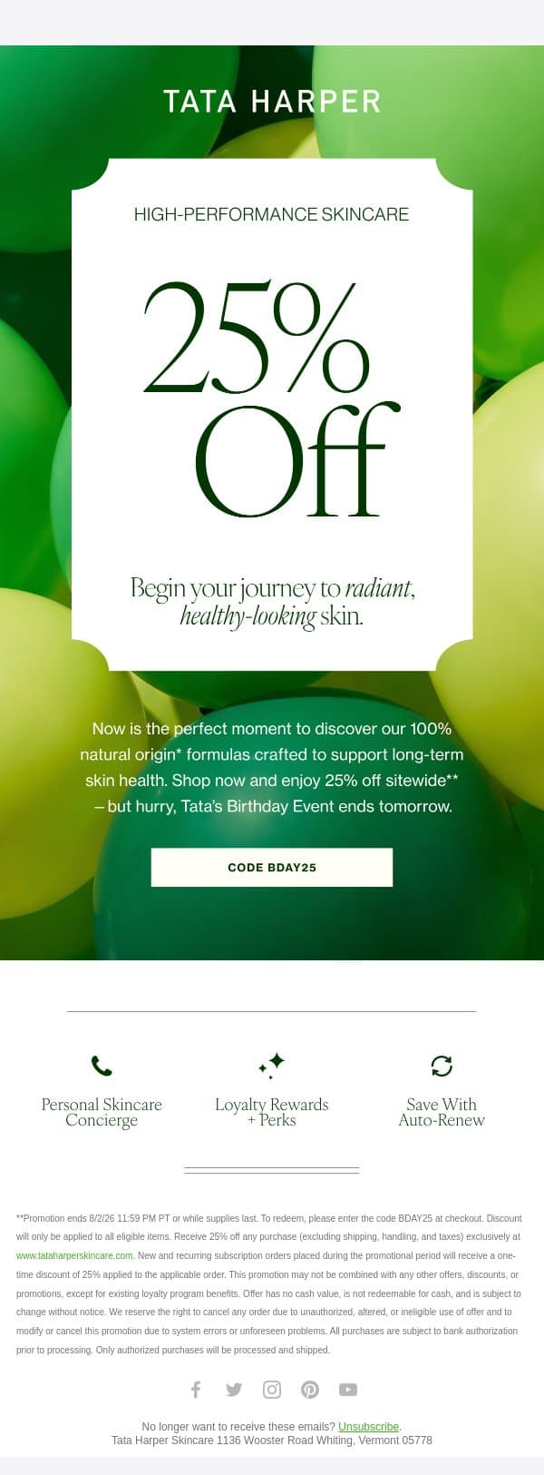 Powerful. Natural. Now 25% Off. email from Tata Harper screenshot