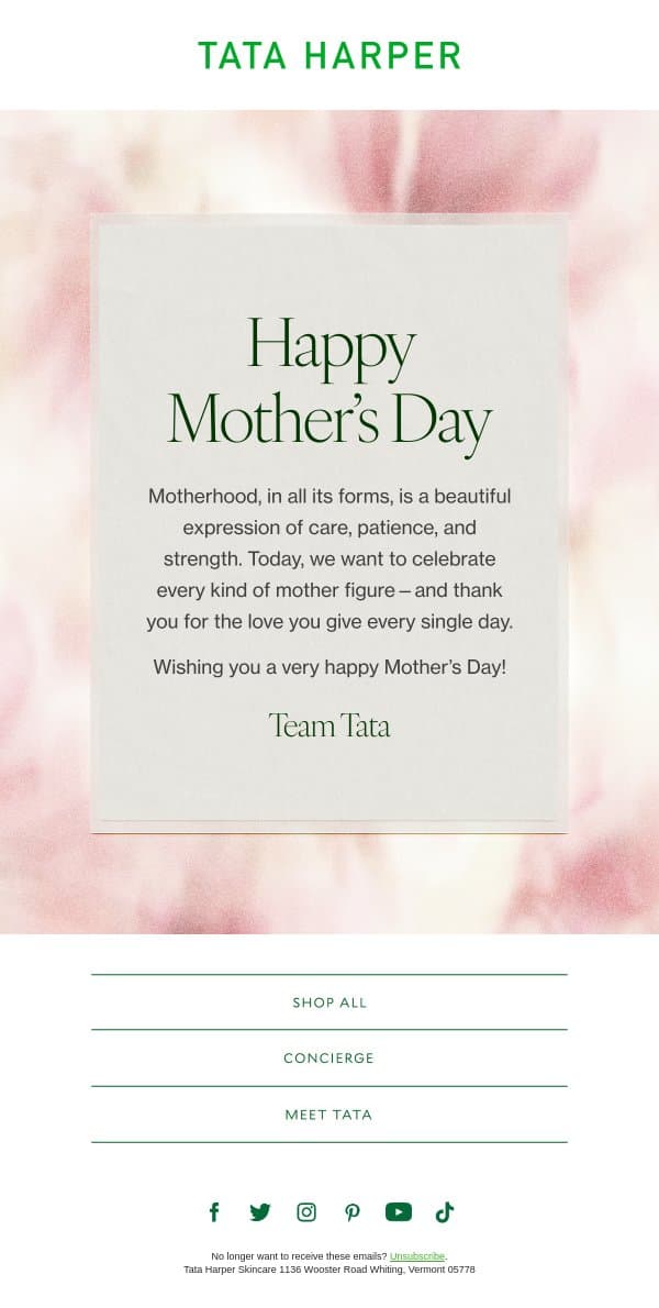 Happy Mother’s Day 🌸 email from Tata Harper screenshot