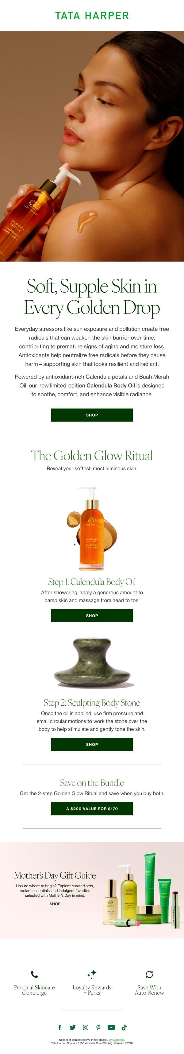 Soothe. Soften. Replenish. email from Tata Harper screenshot