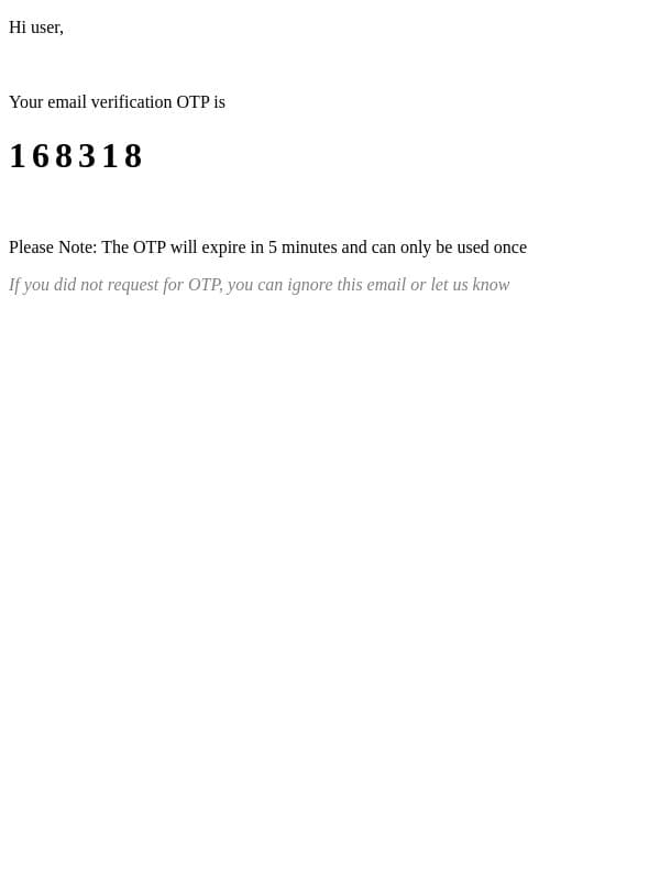 168318 is Your OTP for Tax2Win Account Verification - Tax2Win email from Tax2win screenshot