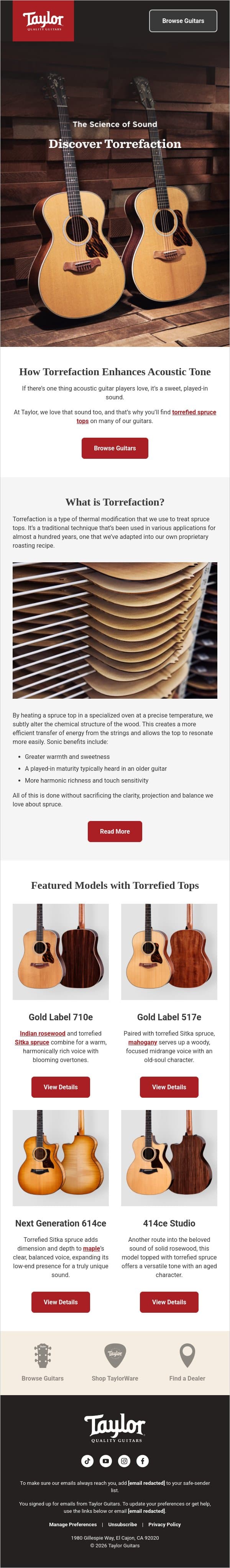 Torrefaction: A Key Ingredient in Taylor Acoustic Tone email from Taylor Guitars screenshot