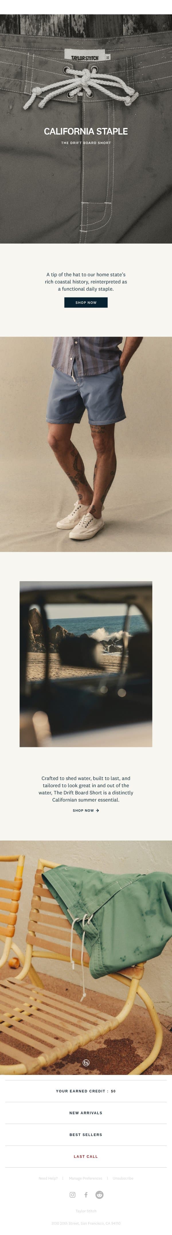 California Swimwear email from Taylor Stitch screenshot