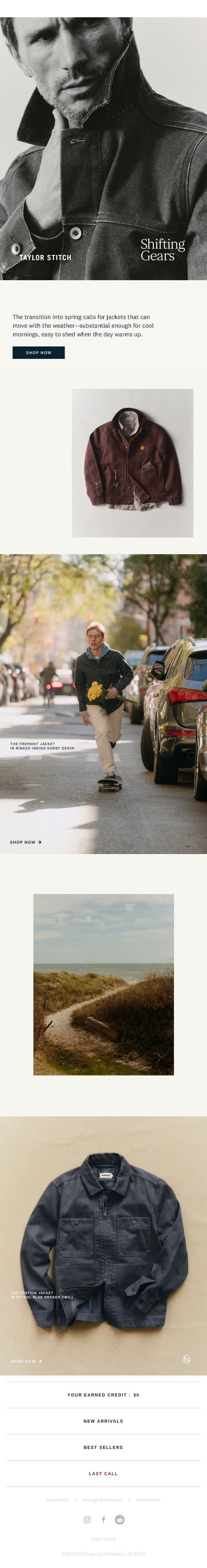 Spring Outerwear email from Taylor Stitch screenshot