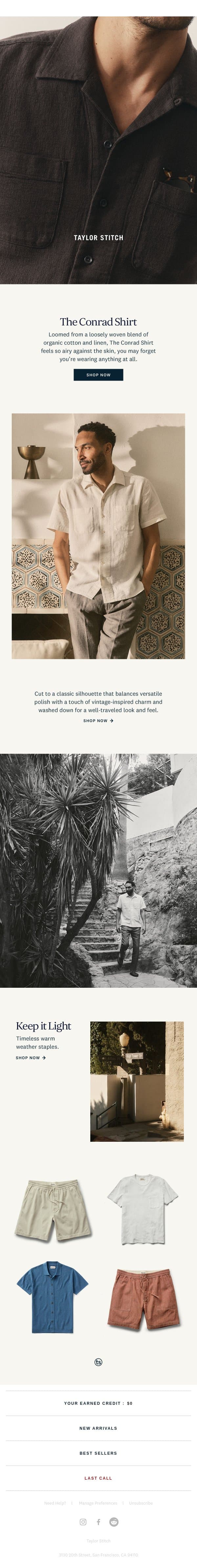 Linen Loosened Up email from Taylor Stitch screenshot