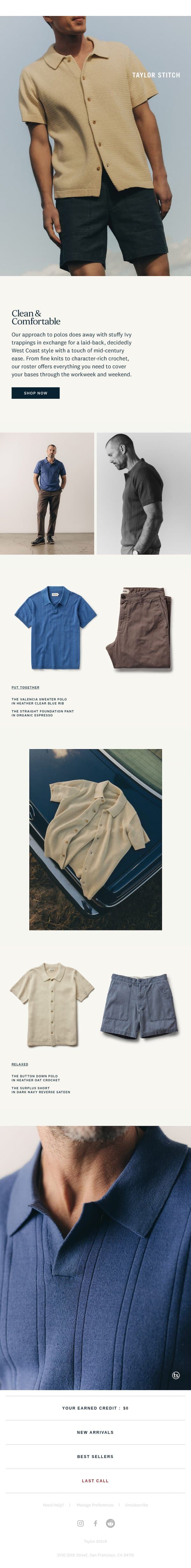 West Coast Polos email from Taylor Stitch screenshot