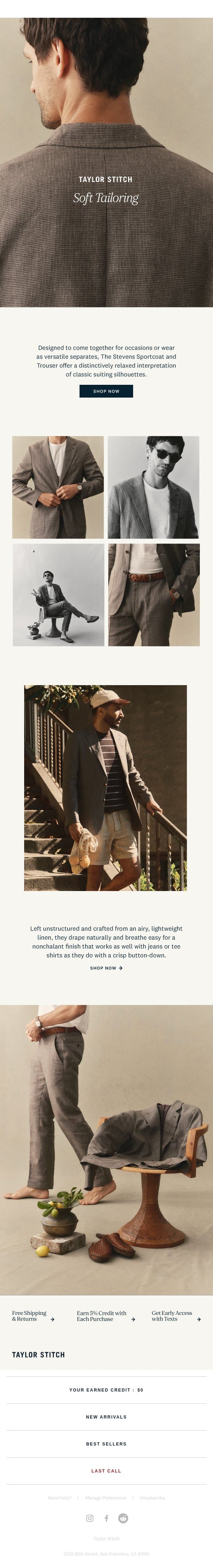 Relaxed Suiting email from Taylor Stitch screenshot
